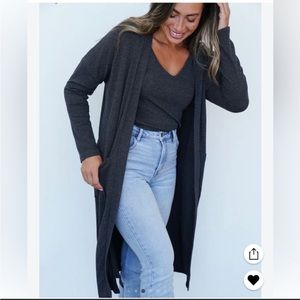 NEW Carly Jean Los Angeles CJLA CJ’s Favorite Ribbed Cardigan Charcoal Medium